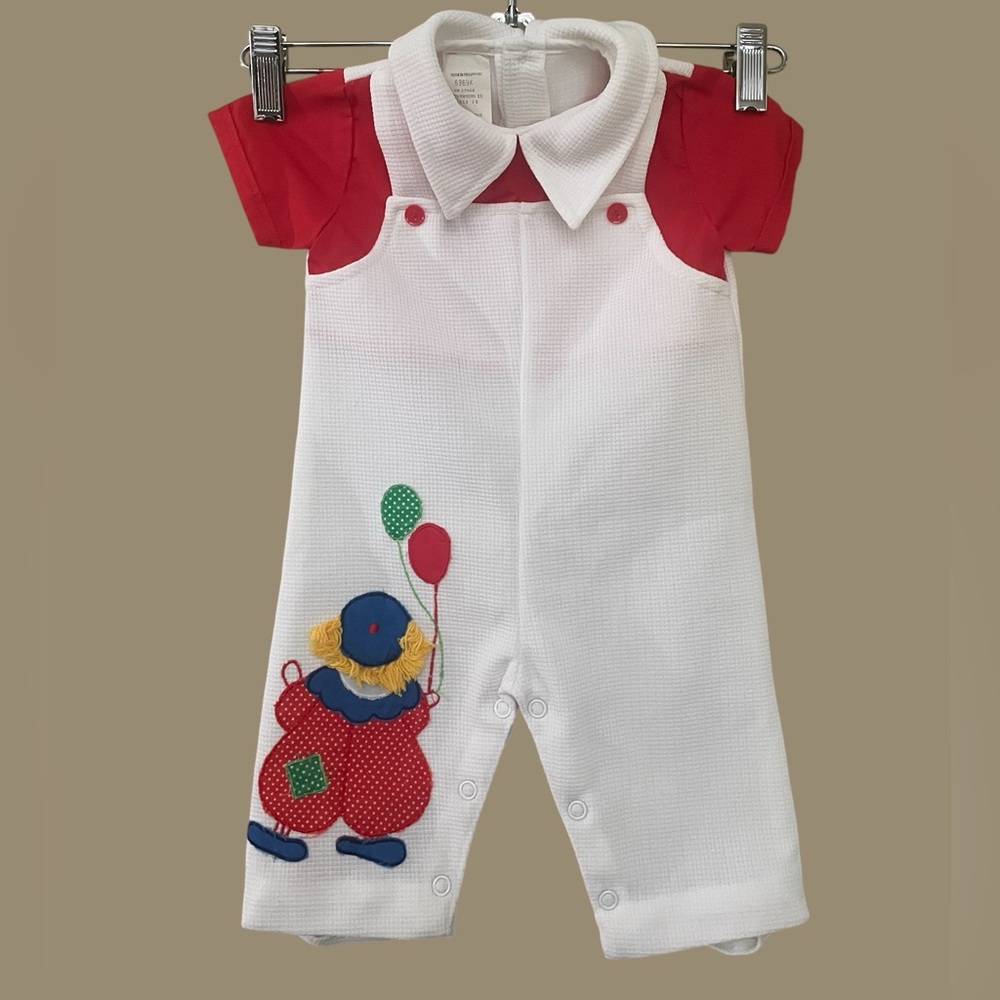 Vintage 70’s baby overall with clown balloons appliqué 3-6 months